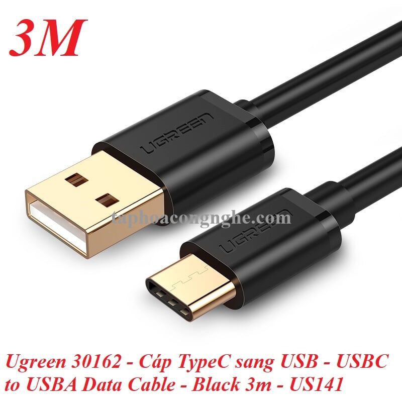 Ugreen 30162 3M màu đen Dây USB 2.0 sang Type-C truyền dữ liệu và sạc US141 30030162